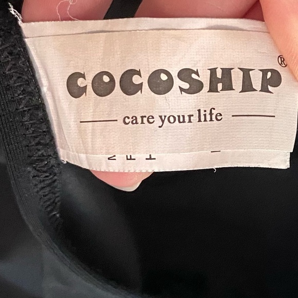 * COCOSHIP One Piece Swimsuit Striped Wrap Top Size 10 Black White - Picture 10 of 11